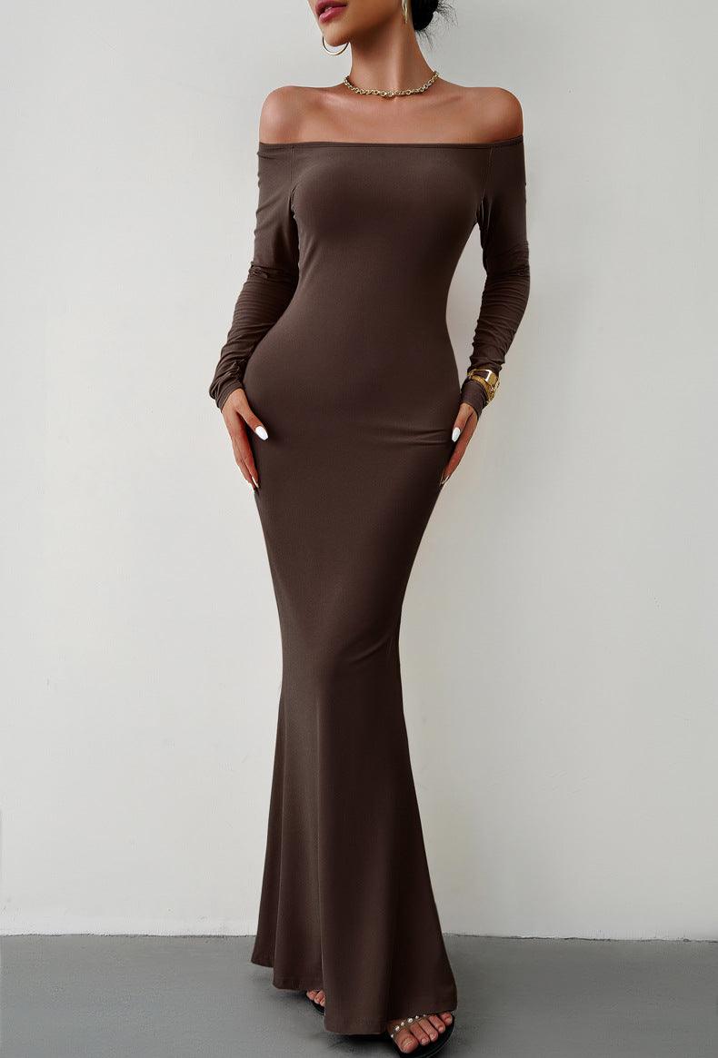 Off-Shoulder Long Sleeve Maxi Dress - 808Lush