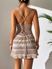 Cutout Striped Spaghetti Strap Beach Cover Up