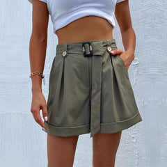 Women's casual green shorts with belt - 808Lush