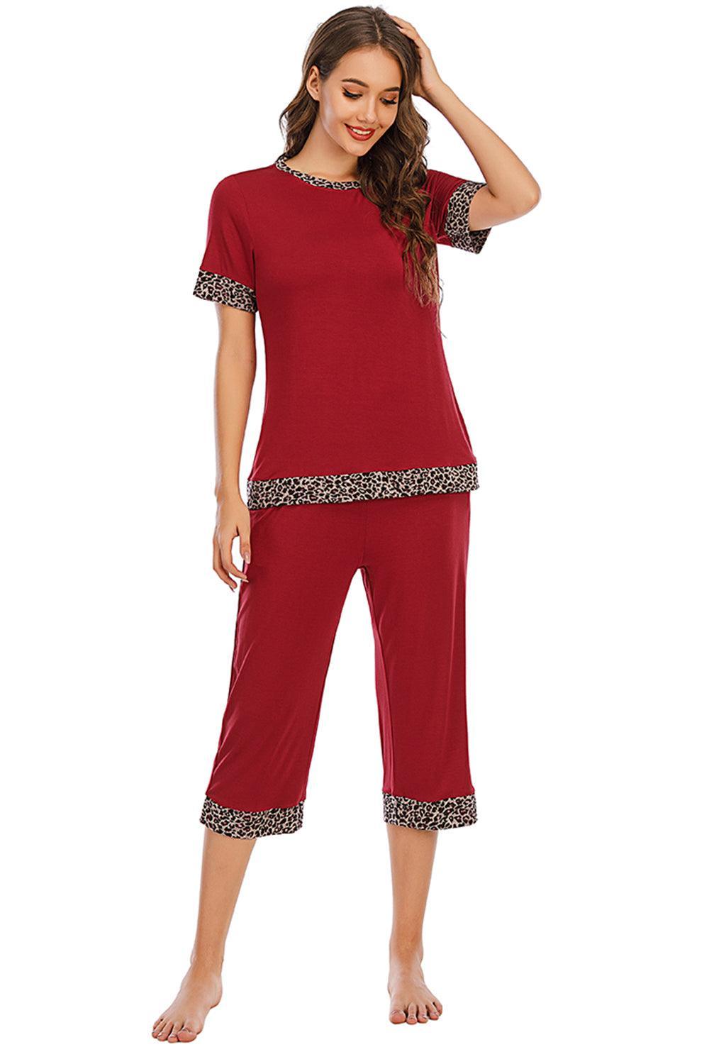 Round Neck Short Sleeve Top and Capris Pants Lounge Set - 808Lush