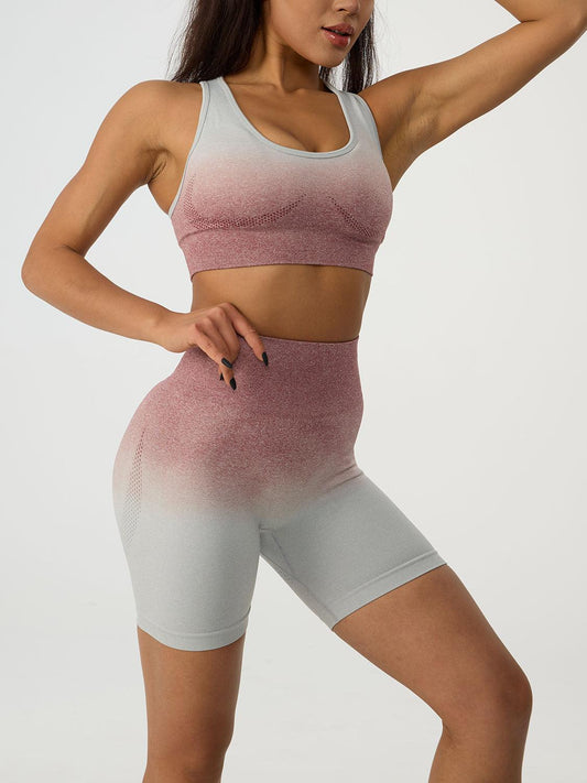 Gradient Scoop Neck Tank and High Waist Shorts Active Set - 808Lush
