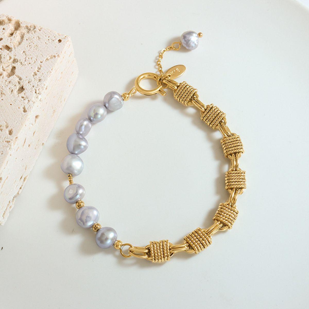 Half Pearl Half Chain Stainless Steel Bracelet - 808Lush