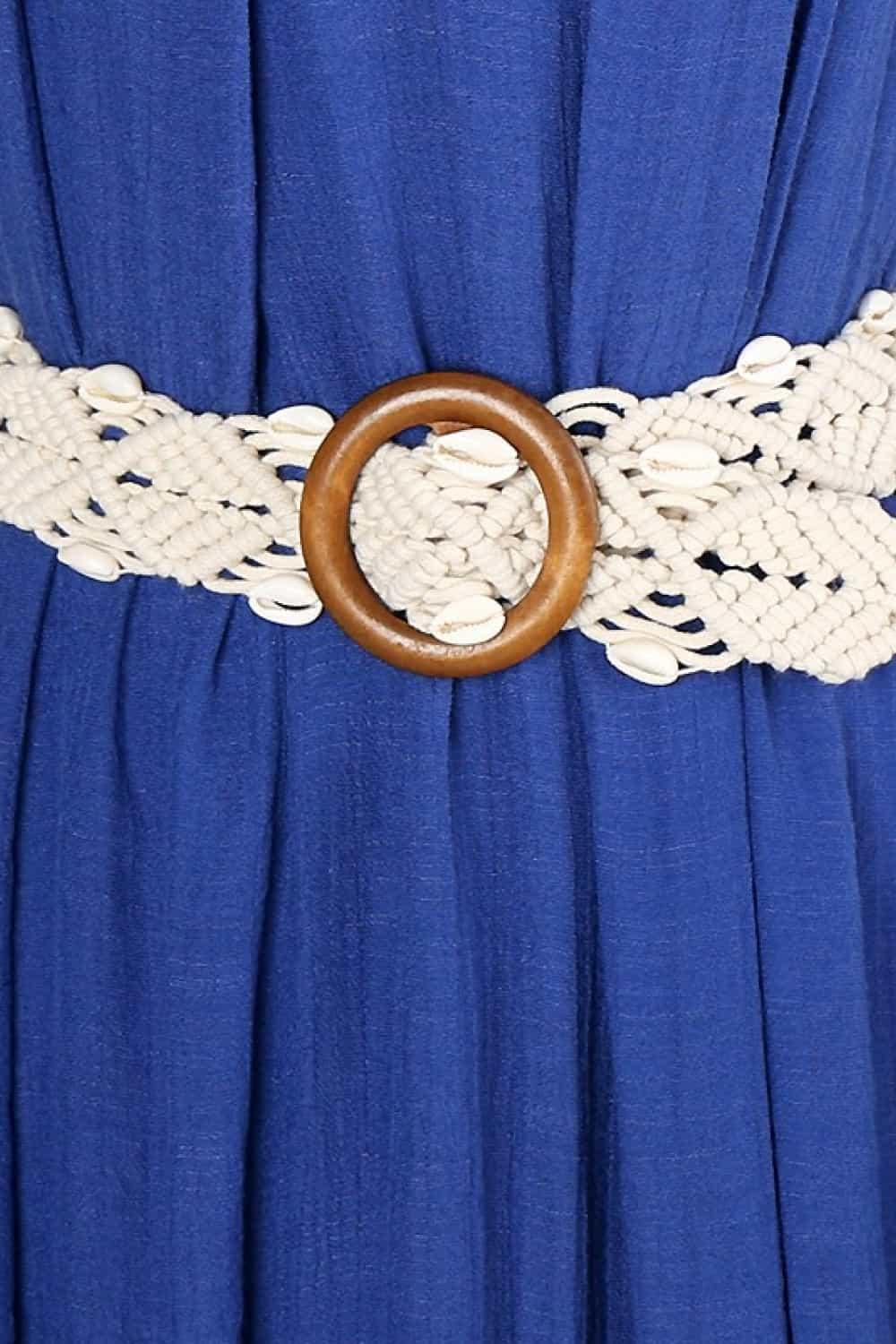 Shell Braid Belt with Wood Buckle - 808Lush