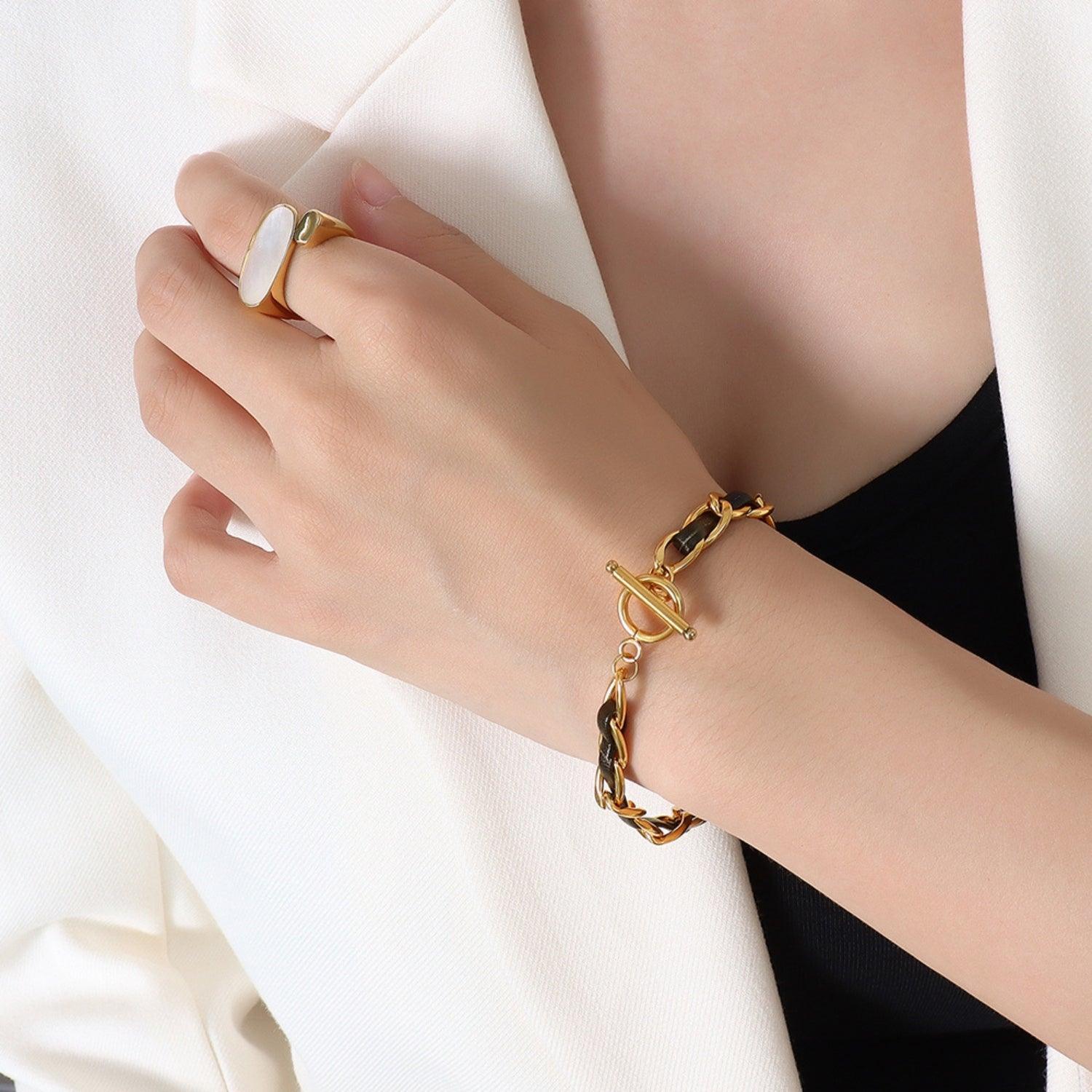 18K Gold-Plated Leather Chain Bracelet - 808Lush