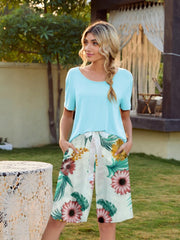 Short Sleeve Top and Printed Shorts Lounge Set - 808Lush