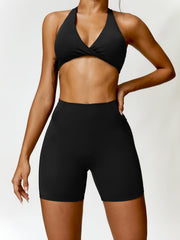 Twisted Halter Neck Bra and Shorts Active Set - 808Lush