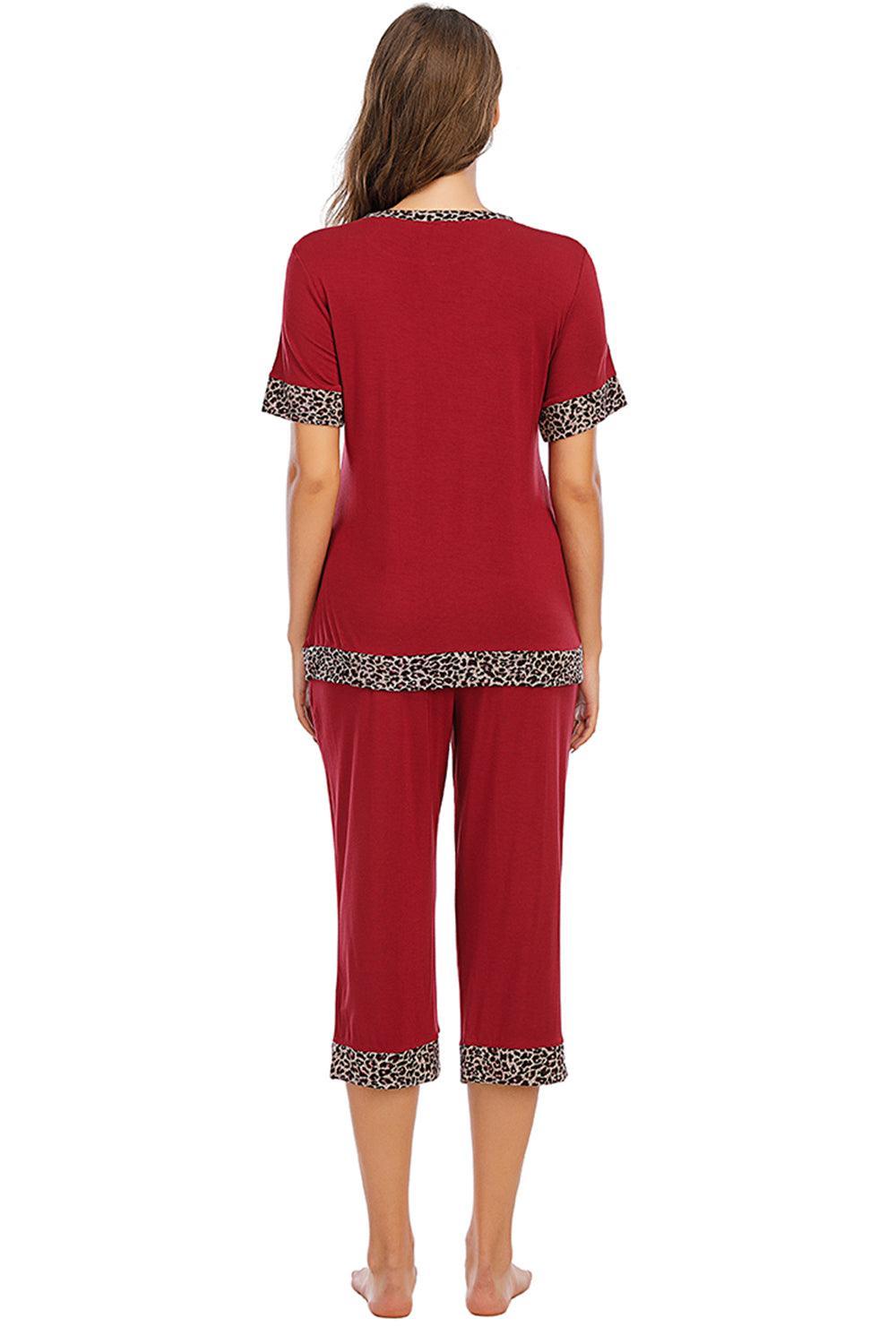 Round Neck Short Sleeve Top and Capris Pants Lounge Set - 808Lush