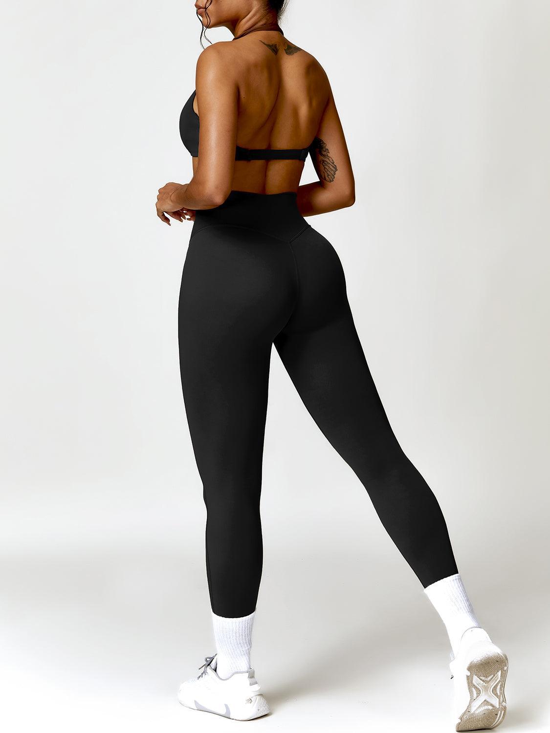 Twisted Halter Neck Bra and High Waist Leggings Active Set - 808Lush