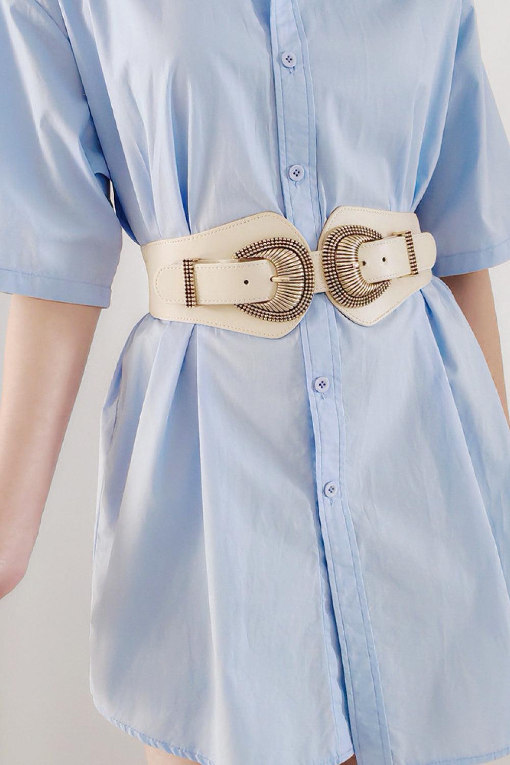 Shell Double Buckle Elastic Wide Belt - 808Lush