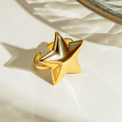 18K Gold-Plated Stainless Steel Star Ring