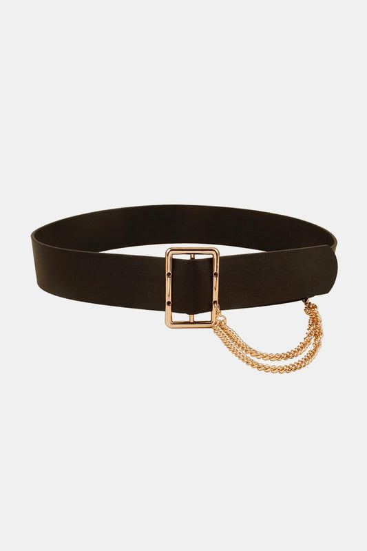 PU Leather Wide Belt with Chain - 808Lush