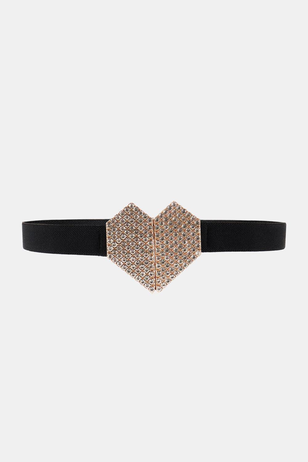 Rhinestone Heart Buckle Elastic Belt - 808Lush