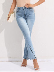 Slit Buttoned Jeans with Pockets