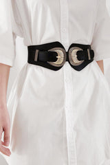 Shell Double Buckle Elastic Wide Belt - 808Lush