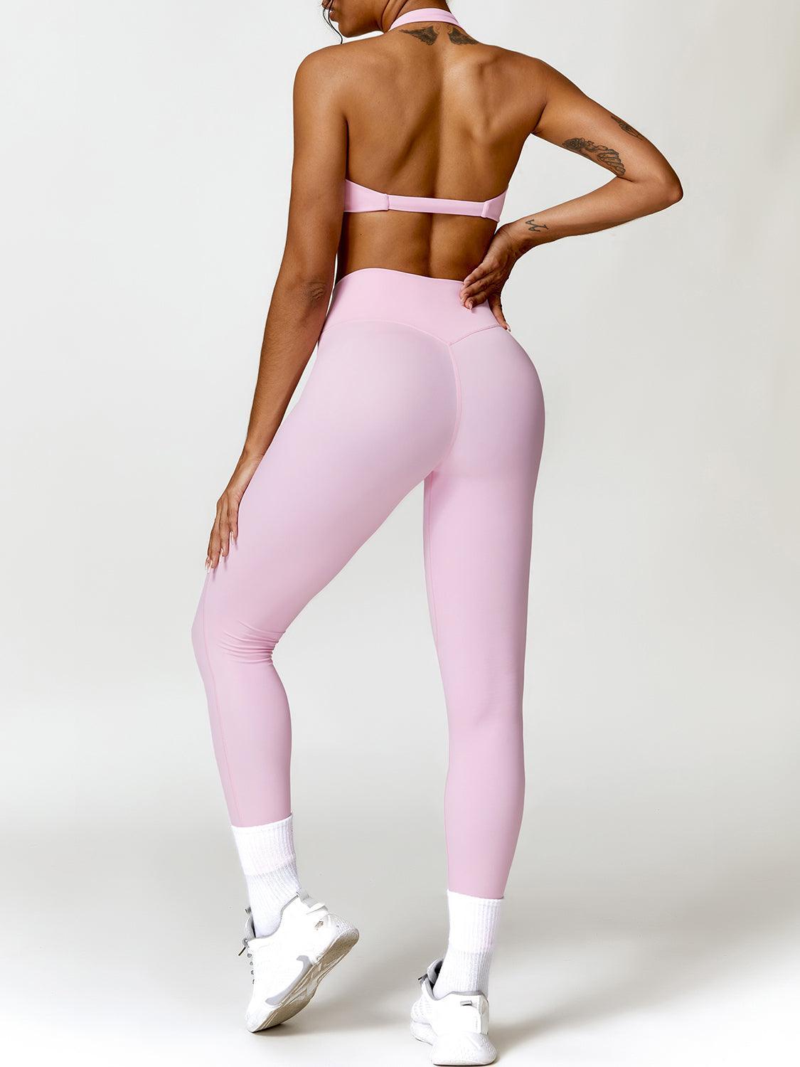 Twisted Halter Neck Bra and High Waist Leggings Active Set - 808Lush