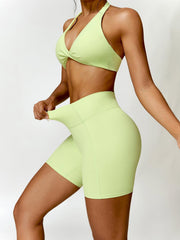 Twisted Halter Neck Bra and Shorts Active Set - 808Lush