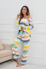 Striped Round Neck Long Sleeve Top and Drawstring Pants Lounge Set - 808Lush