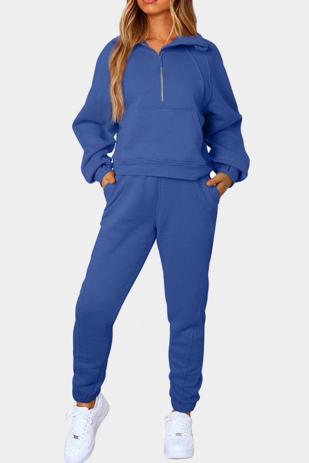 Half-Zip Sports Set with Pockets - 808Lush