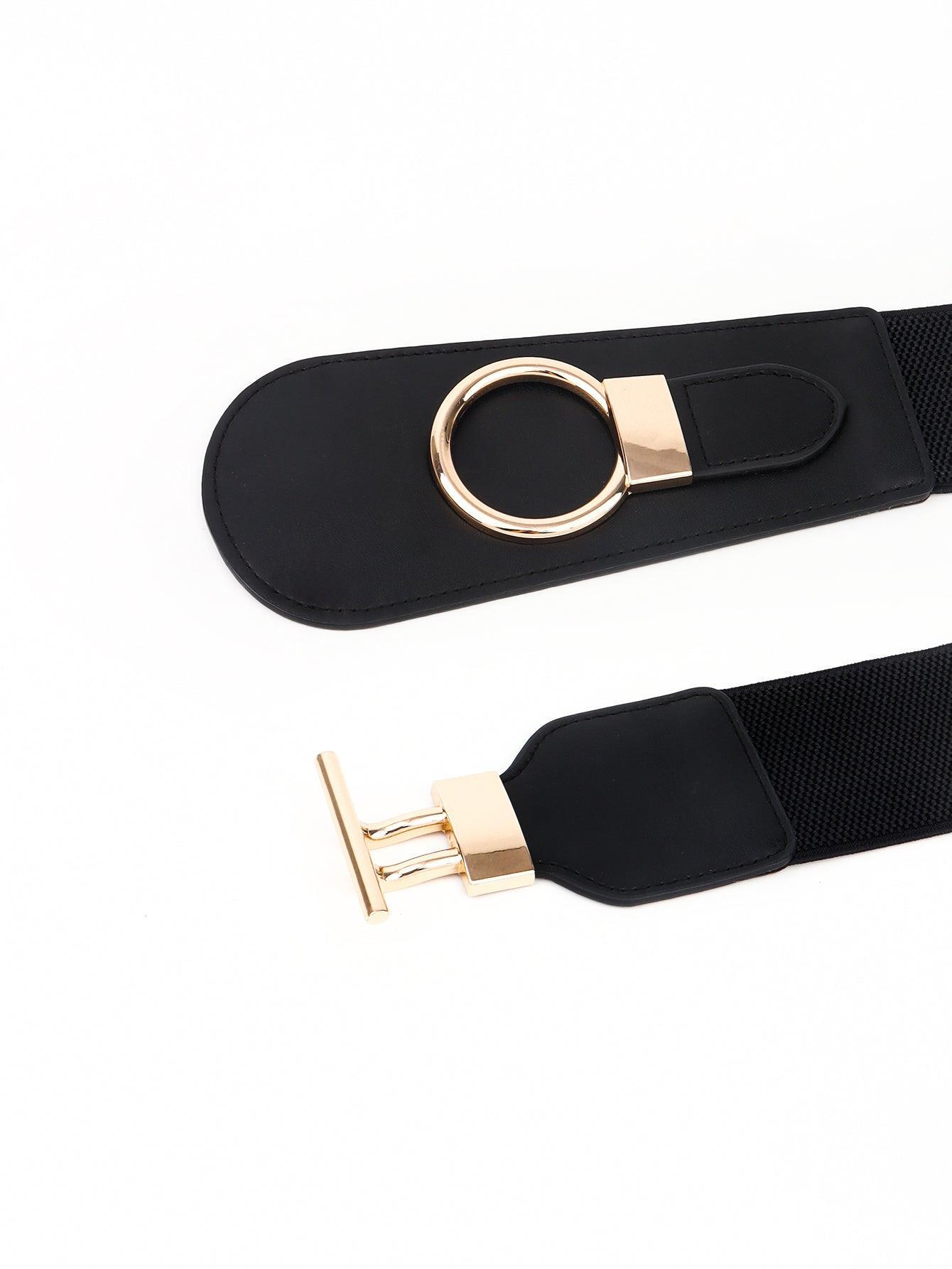 PU Elastic Wide Belt with Alloy Buckle - 808Lush