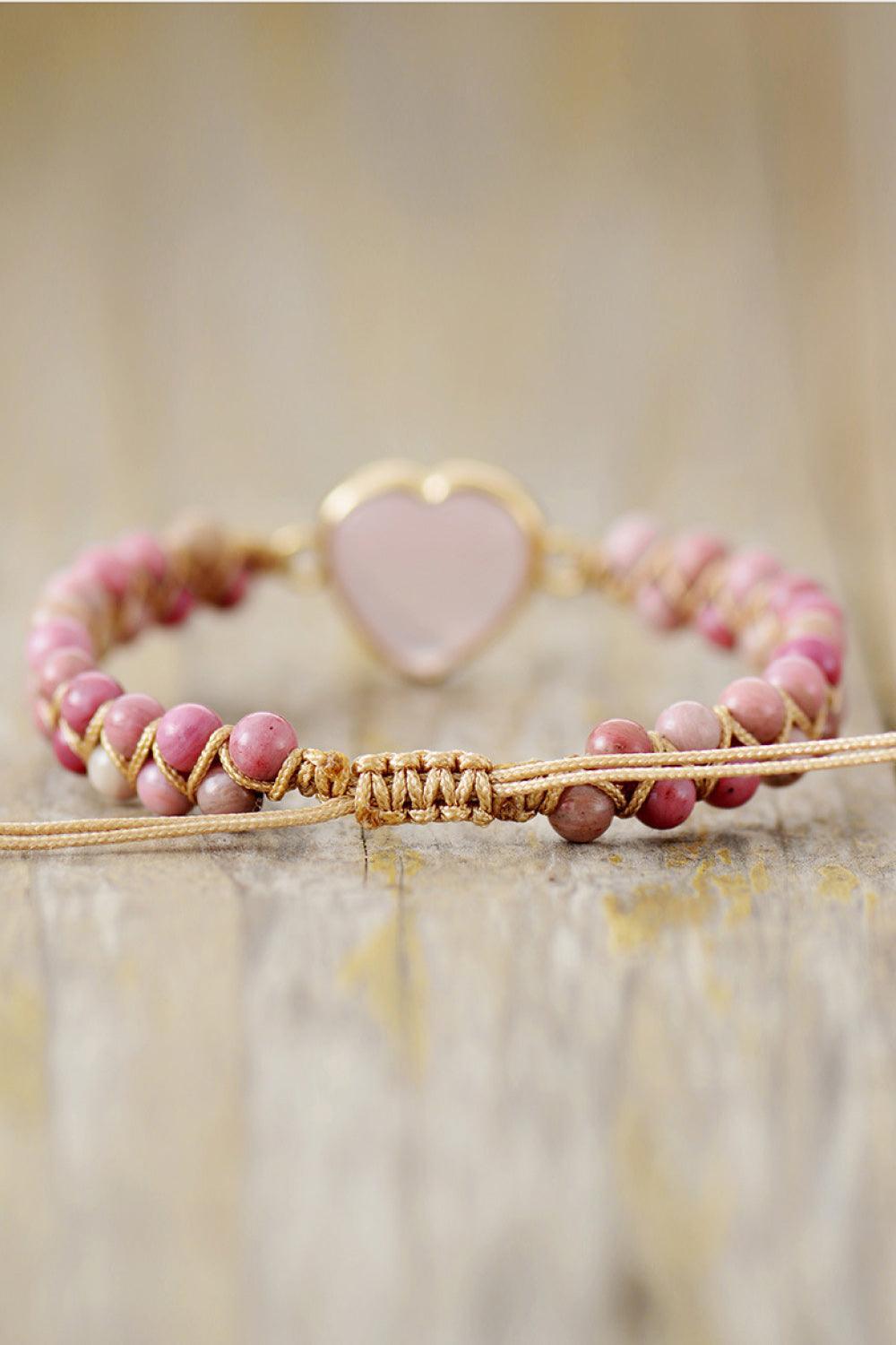 Rose Quartz Heart Beaded Bracelet - 808Lush