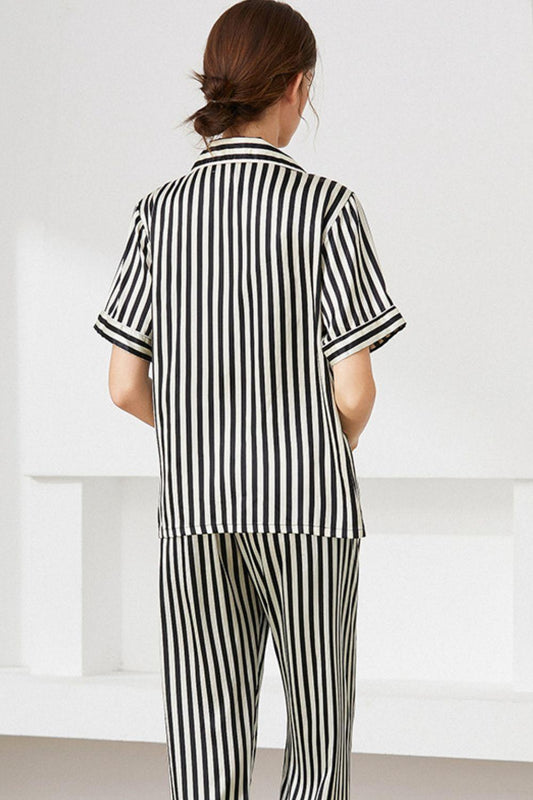 Striped Short Sleeve Shirt, Pants, and Cami Pajama Set - 808Lush