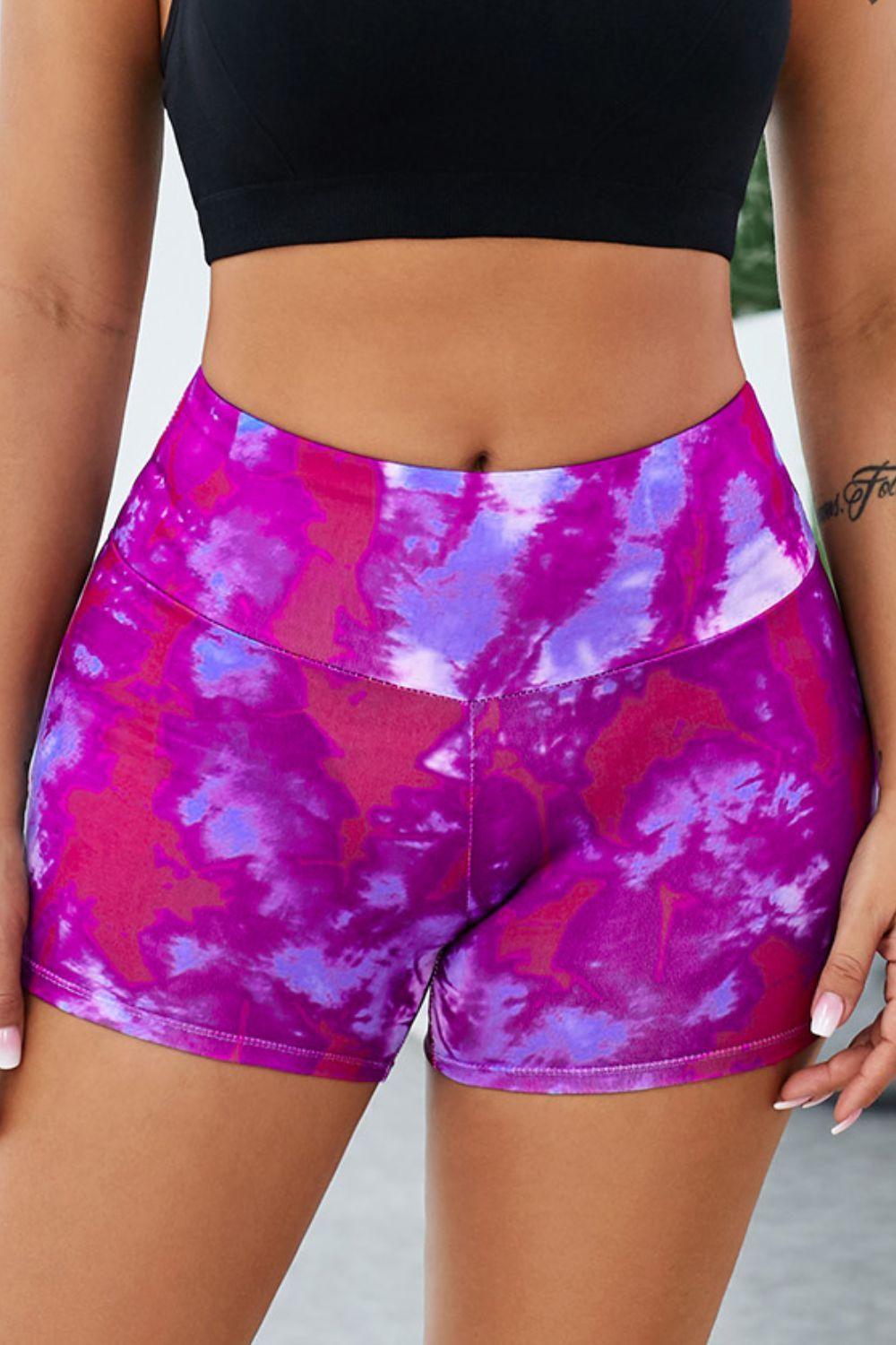 Tie-Dye Wide Waistband Yoga Shorts - 808Lush