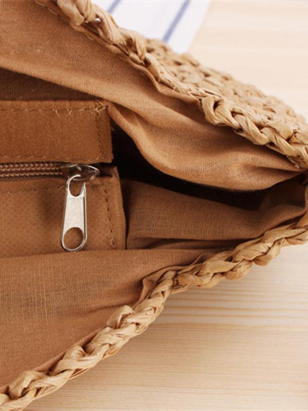 Round shoulder straw woven bag woven bag beach bag fashion women's bag straw woven bag - 808Lush