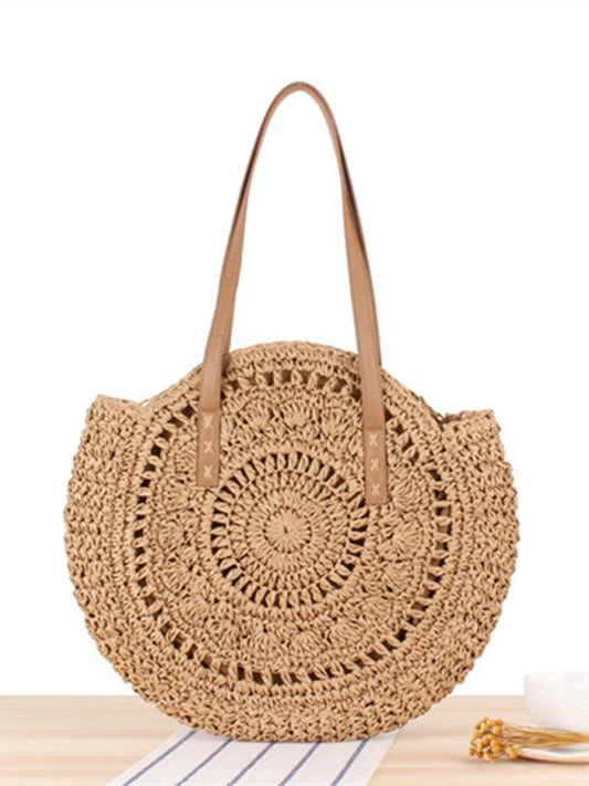 Round shoulder straw woven bag woven bag beach bag fashion women's bag straw woven bag - 808Lush