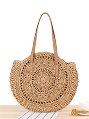 Round shoulder straw woven bag woven bag beach bag fashion women's bag straw woven bag - 808Lush