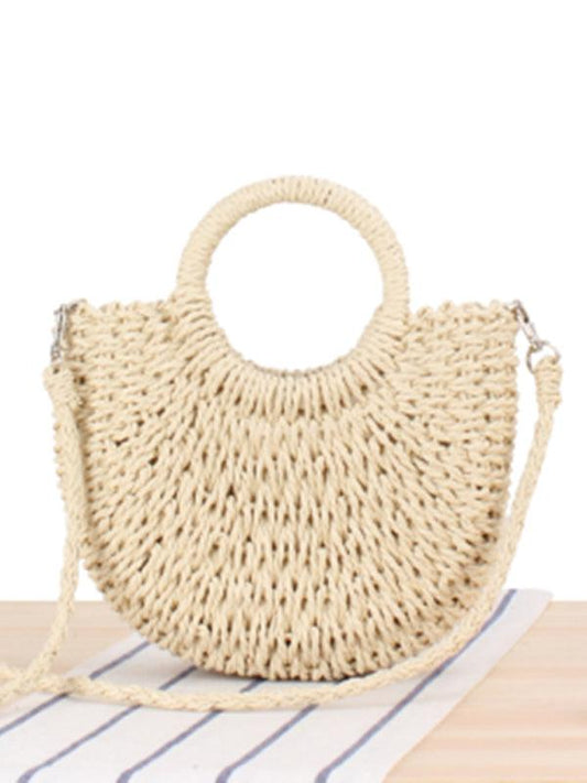 Half round straw woven bag beach hand woven bag holiday women's bag - 808Lush