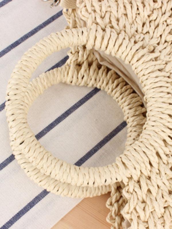 Half round straw woven bag beach hand woven bag holiday women's bag - 808Lush