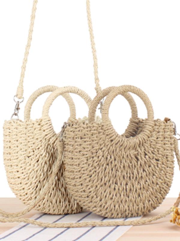 Half round straw woven bag beach hand woven bag holiday women's bag - 808Lush