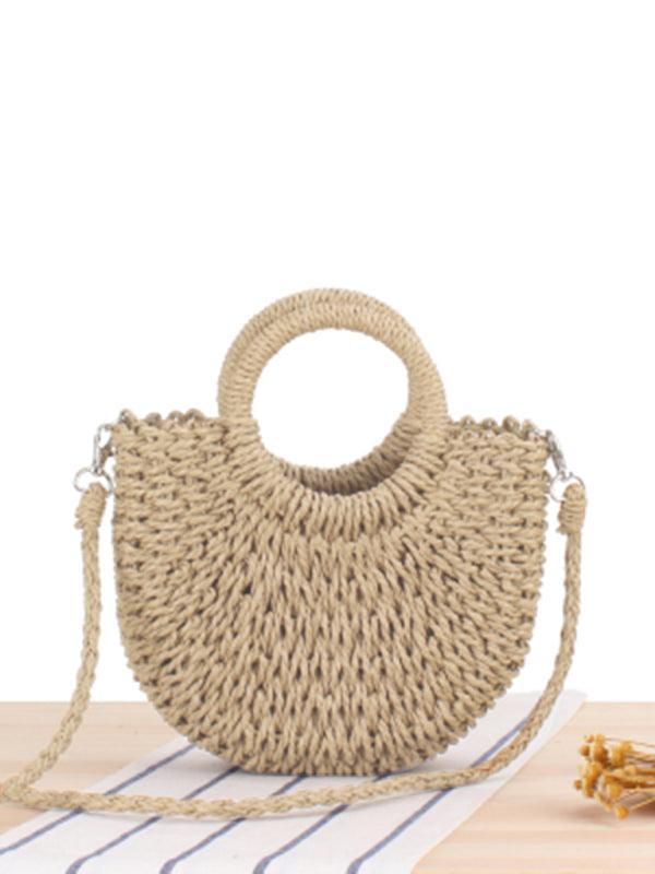 Half round straw woven bag beach hand woven bag holiday women's bag - 808Lush