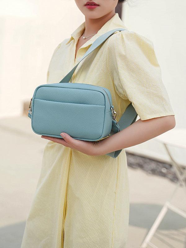 Solid color PU messenger bag women's small bag ladies shoulder bag small square bag - 808Lush