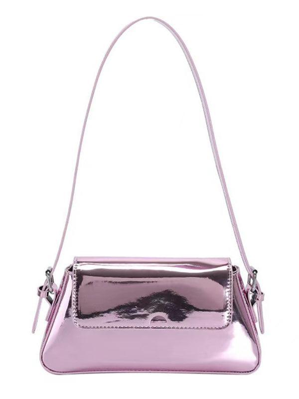 Fashion patent leather ladies baguette texture glossy underarm shoulder bag - 808Lush