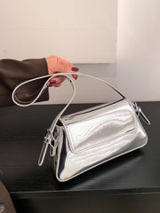 Fashion patent leather ladies baguette texture glossy underarm shoulder bag - 808Lush