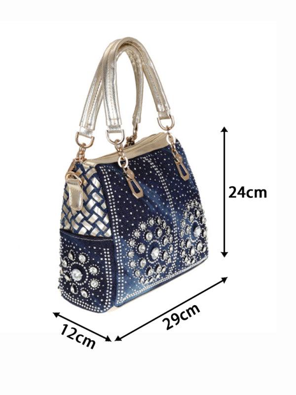 Denim bag canvas hand-held diamond shoulder crossbody bag tote bag - 808Lush