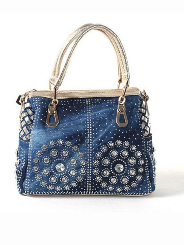 Denim bag canvas hand-held diamond shoulder crossbody bag tote bag - 808Lush