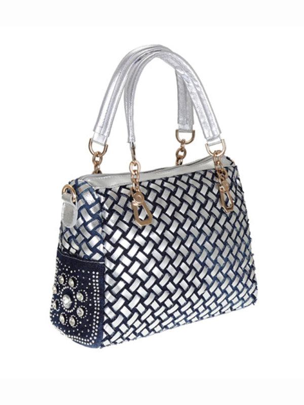 Denim bag canvas hand-held diamond shoulder crossbody bag tote bag - 808Lush