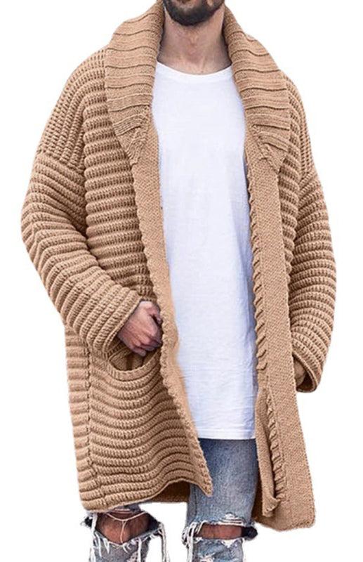 Men's Mid-Length Cardigan Lapel Long Sleeve Knitted Jacket - 808Lush