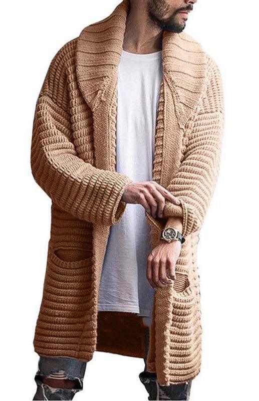 Men's Mid-Length Cardigan Lapel Long Sleeve Knitted Jacket - 808Lush