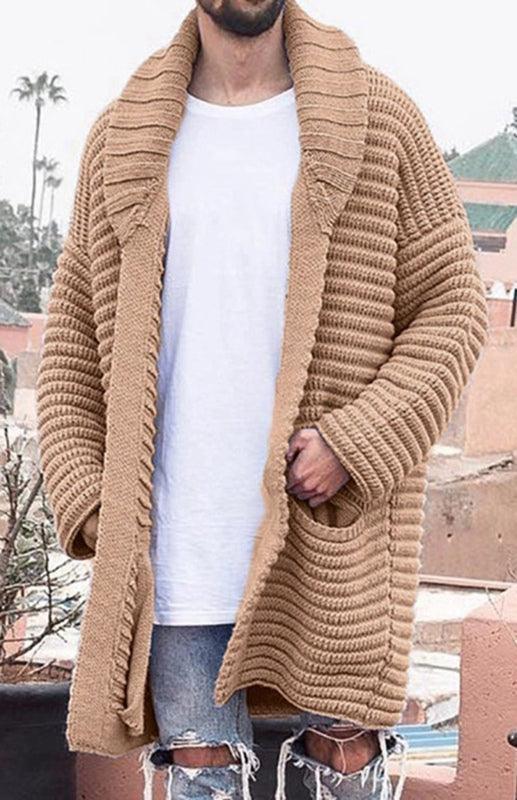 Men's Mid-Length Cardigan Lapel Long Sleeve Knitted Jacket - 808Lush