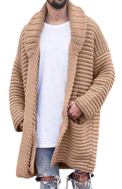 Men's Mid-Length Cardigan Lapel Long Sleeve Knitted Jacket - 808Lush