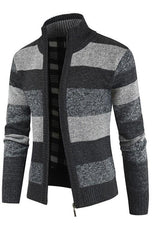 Men's Sweater Colorblock Standing Collar Zip Cardigan - 808Lush