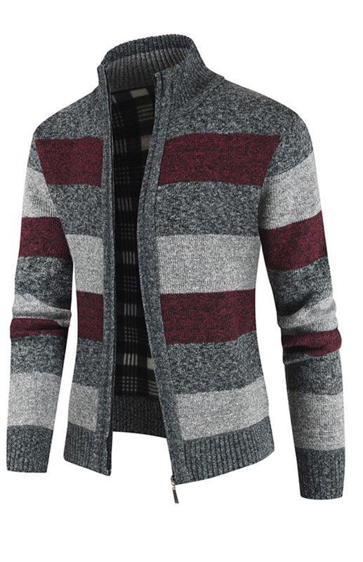 Men's Sweater Colorblock Standing Collar Zip Cardigan - 808Lush