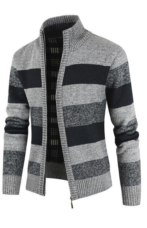 Men's Sweater Colorblock Standing Collar Zip Cardigan - 808Lush