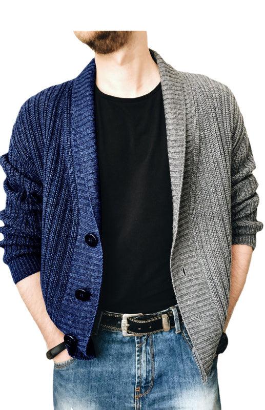 Men's Two Tone Patchwork Single Breasted Long Sleeve Sweater Cardigan - 808Lush