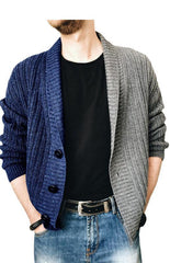 Men's Two Tone Patchwork Single Breasted Long Sleeve Sweater Cardigan - 808Lush