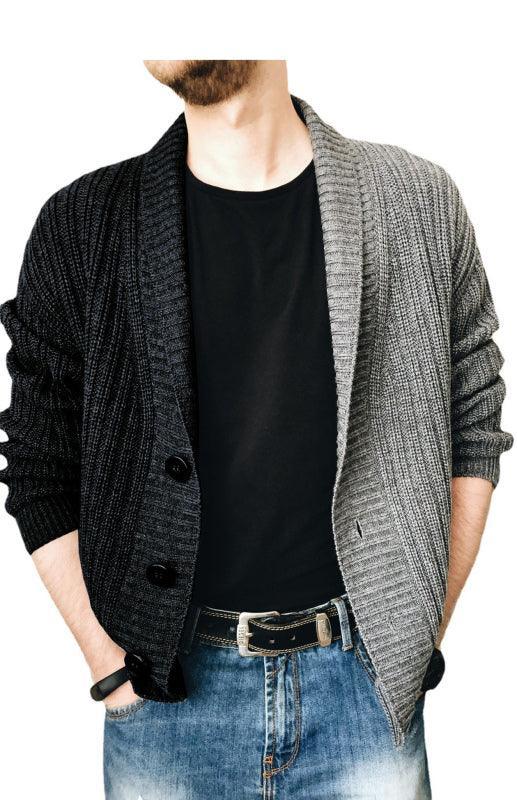 Men's Two Tone Patchwork Single Breasted Long Sleeve Sweater Cardigan - 808Lush