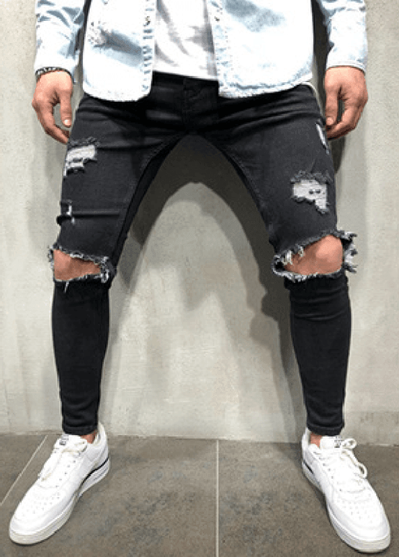 Men's Fashion Mid Waist Ripped Slim Jeans - 808Lush